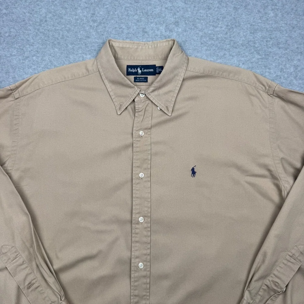 Polo Ralph Lauren Blaire Mens XL Tan Khaki Cotton Button Down Shirt Long Sleeve